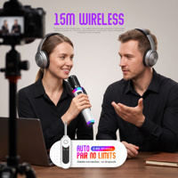 Microphone sans fil 2,4 GHz double, dynamique cardioïde, portée 15 m, autonomie 10 h, RGB, Type-C pour Karaoké, Streaming en direct, Fêtes