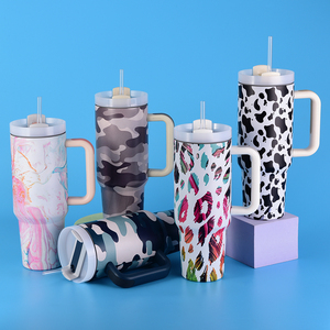 Thermoses cách điện 40 oz Tumbler đôi tường đá cẩm thạch Swirl 40 oz cách điện cốc cốc với xử lý và rơm - Product Image 2