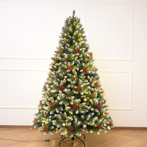 <b>Lighted</b> Pointed-Tip White Flocked PVC Automatic Christmas <b>Tree</b> with Berries, for Living Room & Mall Christmas Decoration - Product Image 2