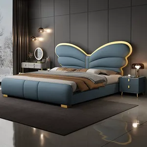 Tempat Tidur Mewah Desain Baru Berkualitas Tinggi Set Perabot Kamar Tidur Rangka Tempat Tidur Kulit Ukuran King Queen Tempat Tidur Berlapis Kain - Product Image 3