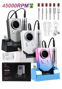 Rechargeable Nail Drill Machine 45000RPM Portable Electric <b>E</b>-<b>File</b> Cordless Manicure Polishing Sander with Bits Base Salon Tool - Product Image 2