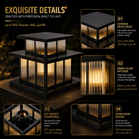 Lampe de poteau extérieure moderne avec toit à double niveau et verre côtelé superposé