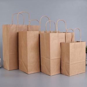 Wholesale Custom <b>Made</b> Restaurant Brown Kraft <b>Paper</b> Bags With Handle - Product Image 1