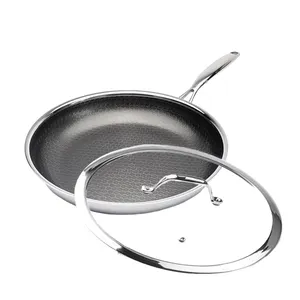 OEM Stainless Steel Non Sticky Kitchen Pans Honeycomb Cooking Pot And Frying Pan Set With Lid