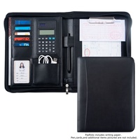 Carpeta de documentos con cremallera de negocios, carpeta de conferencia de cuero PU con cremallera, Padfolio, carpeta de oficina con calculadora