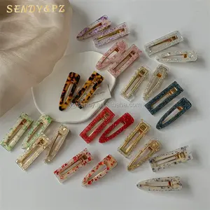 Hot sale Women Fashion Acetic Acid Hair Clips Hair Accessories Elegant Golden Flakes Geometric Hollow Acrylic hairpin