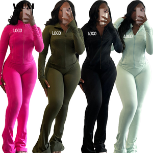 <span class=keywords><strong>LULUS</strong></span> Ensemble de vêtements de yoga 2 pièces pour femmes Veste de jogging à motif solide Pantalon évasé Fermeture à taille élastique sur le devant Active Stretch - Product Image 5