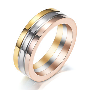 Three Color Mixed Design Stainless Steel <b>Ring</b> 6mm Geometric Unisex Fashion Jewelry Gift - Product Image 1