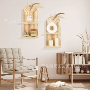 Wooden <b>Wall</b> <b>Mounted</b> <b>Shelf</b> Double Layer Arched Candle Holder Display Rack Geometric Solid Wood Flower Stand Bedroom Living Room - Product Image 2