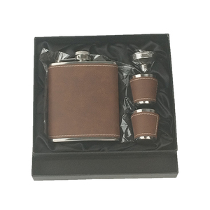 Bestman Gift 6oz 8oz Laserable PU Leather Coated Stainless Steel <strong>Hip</strong> <strong>Flask</strong> Gift Set with Shot Glass Funnel - Product Image 1