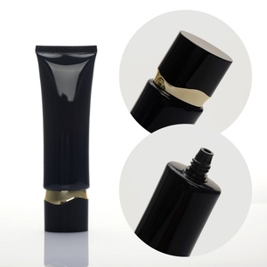 Envase cosmético ovalado negro de lujo al por mayor con tapa ovalada dorada para loción, envase exprimible para el cuidado de la piel - Product Image 2
