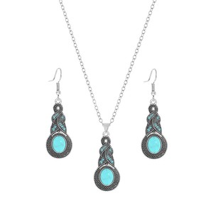European American Style Jewelry <b>Set</b> Turquoise Gourd Teardrop Necklace Earrings Zinc Alloy Party Fashion <b>Set</b> - Product Image 5