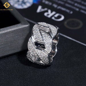 ZUANFA JEWELRY 3 Rows Stone <b>Moon</b> Shape Moissanite Hip Hop 925 Silver Rhodium Plated Pave Setting Jewelry Man Band Cuban <b>Ring</b> - Product Image 2