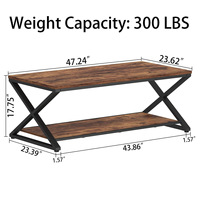 Table basse convertible industrielle moderne avec étagères de rangement, plateau en MDF, structure en acier, design multifonctionnel, montage facile, mobilier pour la maison