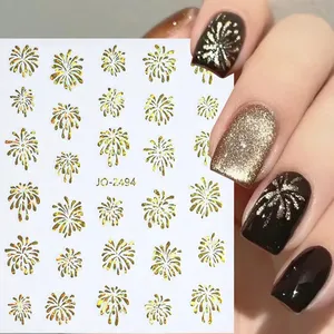 Fuochi d'artificio in oro argento 3D adesivi per unghie scintillanti Glitter stella farfalla fiocchi di neve di capodanno Natale unghie decalcomanie Manicure