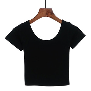 Delle donne di Colore Solido Girocollo Manica Corta Del Manicotto Della Ragazza Del Cotone del Commercio All'ingrosso Ombelico Breve <span class=keywords><strong>Palestra</strong></span> Casuale Crop Tops T-Shirt - Product Image 6