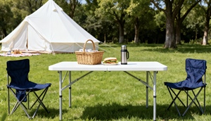 Table pliante en plastique HDPE de 6 pieds avec plateau blanc pour buffet, mobilier de jardin extérieur, idéale pour hôtels et hôpitaux (vente en gros) - Product Image 5