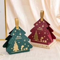 Boîtes cadeaux en papier en forme de sapin de Noël, impression dorée, boîte d'emballage pour bonbons et chocolats avec poignée pour fête de Noël