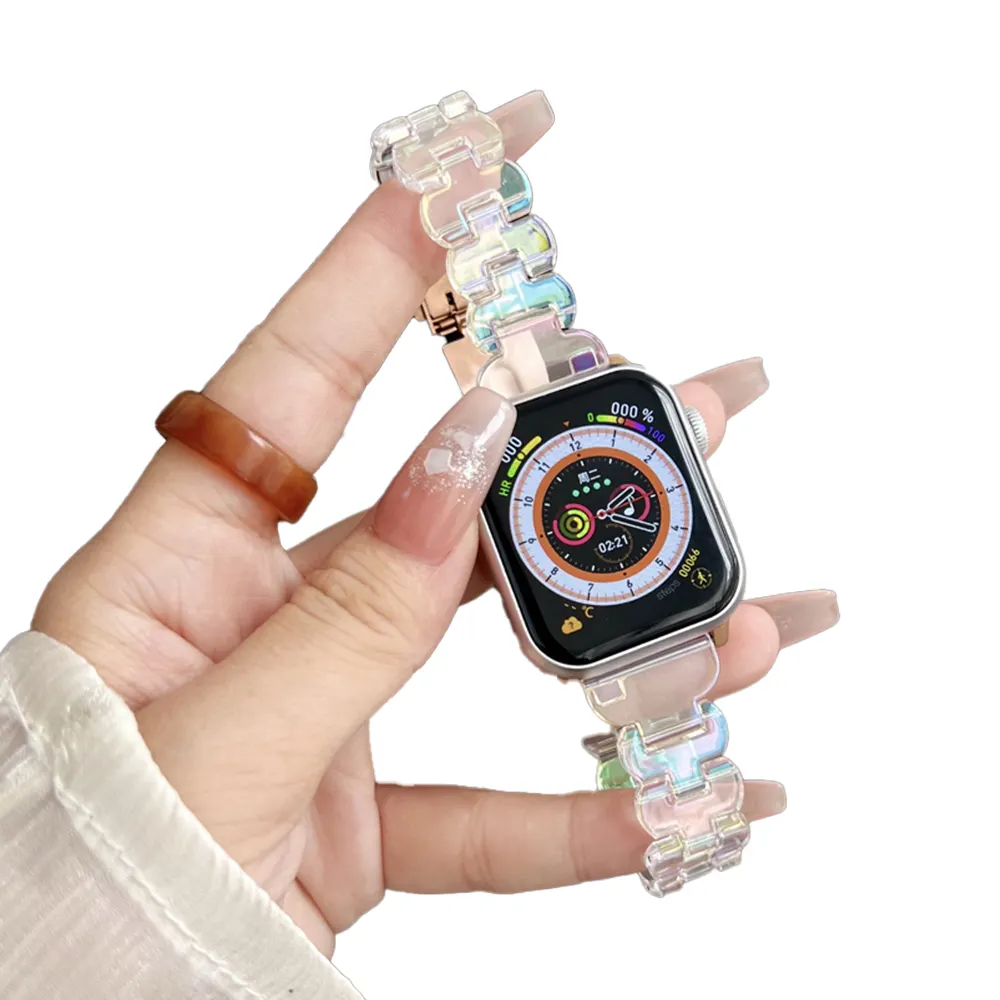 Bracelet arc-en-ciel S9 45 49mm haute qualité filles résine coloré galvanoplastie laser pc bracelet de montre pour apple watch ultra 2