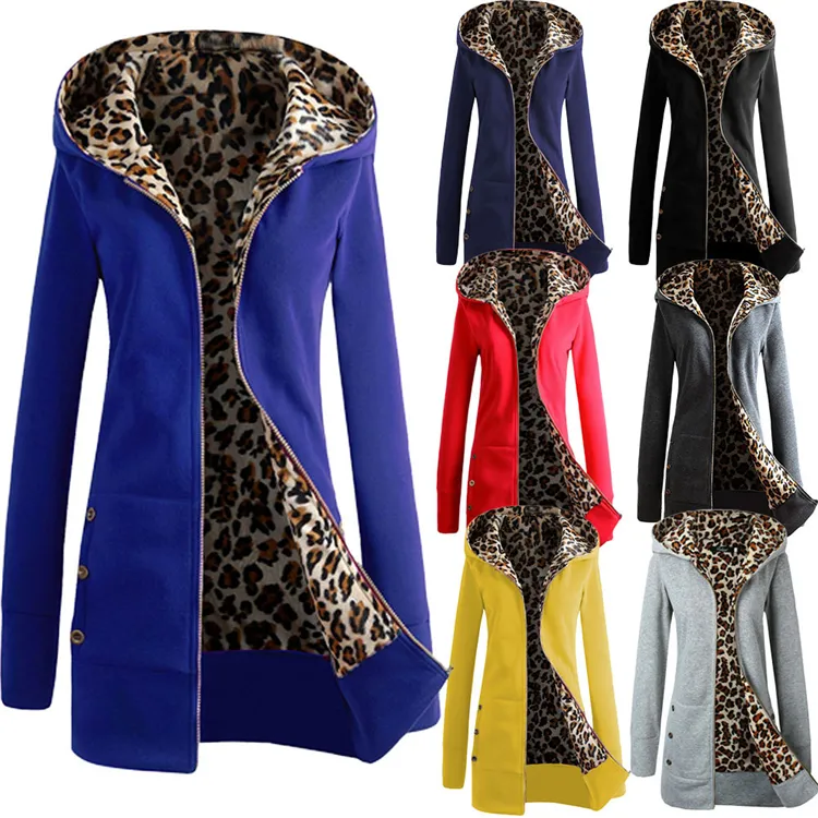 New winter women's clothing padded leopard sweater hooded women coats