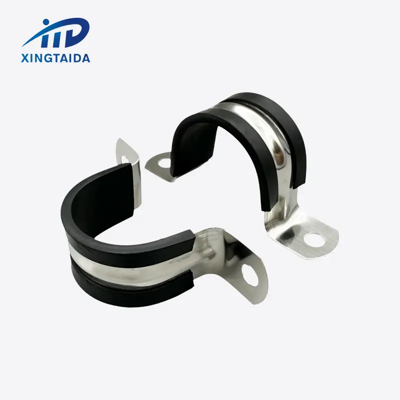 Hot Selling Heavy Duty Plastic Rubber Coated Spring Steel U Type Clip Metal Saddle Clamp With Double Holes