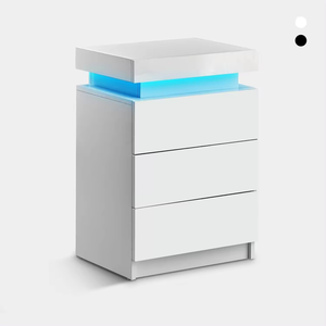 Modern Traditional Simple Four-drawer <b>LED</b>-lit Wooden Panel <b>Bedside</b> <b>Table</b> for Bedroom Dining School Use Home Furniture - Product Image 1