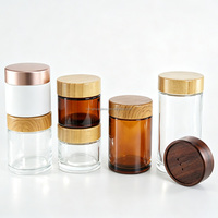 Stoples Madu Kaca Silinder Mewah 180ml 280ml 360ml 500ml 750ml dengan Tutup Motif Kayu, Wadah Penyimpanan Makanan Madu Premium