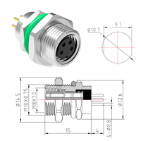 Conector Hembra DIN IP67 Anticorrosión de 4 Pines con Sensor Chapado en Oro y Fijación Frontal para PCB, Modelo Westsam M8 Power