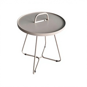 Table basse ronde moderne en métal avec poignée, table d'appoint portable pour salon, design minimaliste, meubles - Product Image 1