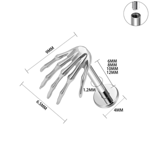 G23 Titanium Body Piercing Jewelry 16G Labret Lip Studs Monster Hand Style Tragus Helix Daith Cartilage EarringPiercing Jewelry - Product Image 2