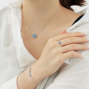 Dylam Supernatural Belief Fine Jewelry <b>Solid</b> Sterling Silver Link Chain Four Blue 5A Cubic Zirconia Evil Eyes Roundel Bracelet - Product Image 2