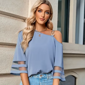 <span class=keywords><strong>Camicia</strong></span> a spalla singola Casual tinta unita in metallo con bottoni europei ed americani primavera ed estate - Product Image 1