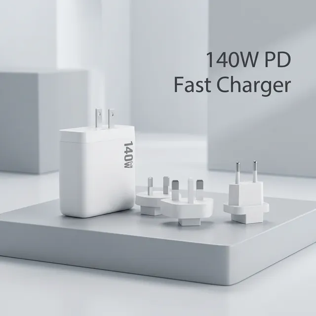 140W GaN Fast Charger USB C PD3.1 Wall Charger with Interchangeable Plugs (EU/US/UK/AU) for iPhone MacBook Samsung