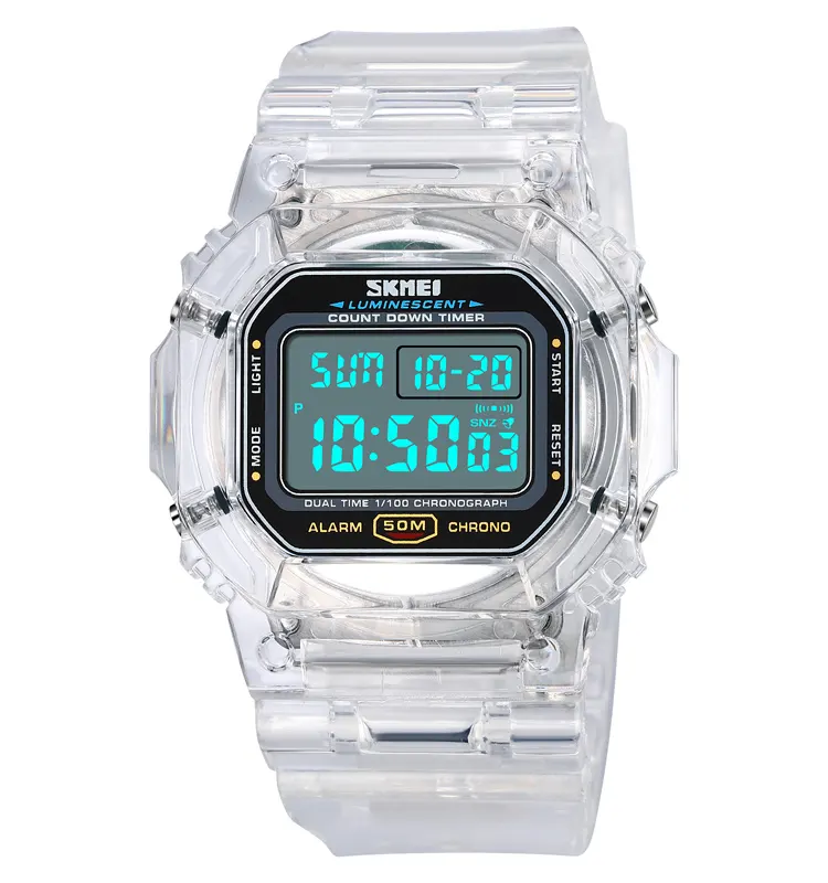 Часы наручные Skmei мужские с прозрачным ремешком, светодиодные цифровые спортивные, легкие, 50 м, 1999