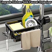Organisateur de robinet d'évier de cuisine support d'éponge multifonction pour évier de cuisine support réglable sur le robinet pour tuyau d'eau rond