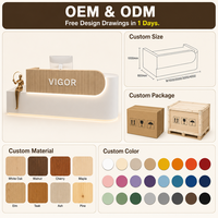 Comptoir de réception de luxe en bois durable pour bureau et hôtel, design minimaliste multifonctionnel et écologique, finition peinte claire