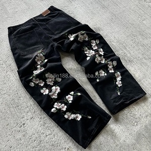 Jeans de hombre personalizados con bordado 3D, lavado vintage, efecto apilado, de pierna ancha y oversize, tallas grandes - Product Image 2