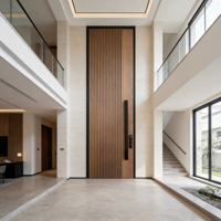 Desain Pintu Masuk Villa Eksterior Kayu Solid Ukiran 3D Modern, Pintu Besar Kustom Kelas Atas untuk Rumah, Pintu Depan Kayu