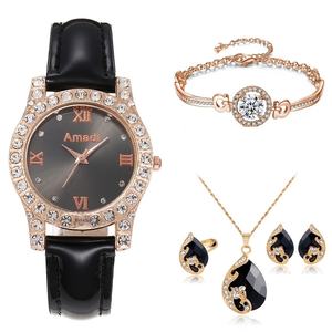 Amadi Montres décontractées de luxe à quartz pour femmes Nouveau boîtier rond simple et léger Boîte cadeau à breloques avec position du cadran Ensemble de cinq - Product Image 6