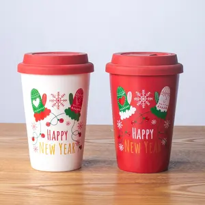 Taza de café de viaje de cerámica de porcelana ecológica de la fábrica de China Muestra gratis Handgrip Regalos de Navidad Regalos Pedido mínimo