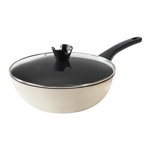 Fry <b>Pan</b> Round Nonstick Elegant White With Glass Lid For Gas Stove <b>Induction</b> Cooker - Product Image 1