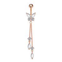 Kristall Diamant Engel Flügel Bogen baumeln Nabel Ring Edelstahl Hochwertige lange Quaste Bauch Knopf Piercing Schmuck