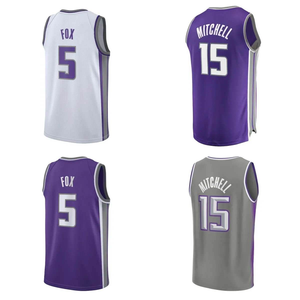 Nouveau maillot de basket-ball rétro 2024 5 Fox 15 Mitchell cousu/pressé à chaud chemise de basket-ball américaine classique en noir rétro