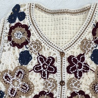 Gilet en crochet floral de style occidental avec détails de mini-perles, élégant et décontracté pour femme