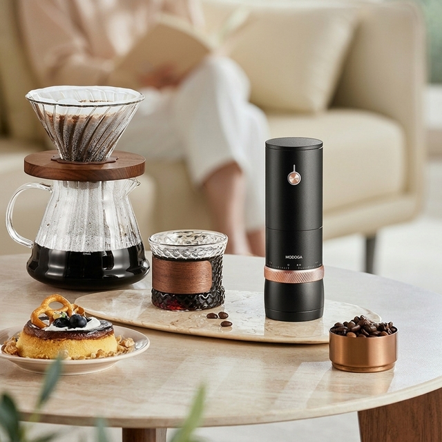 Portable USB Rechargeable Stainless Steel Blade Burr Aluminum Alloy Compact Electric Coffee Grinder LED Display Household Hotel