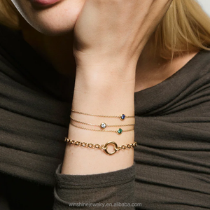 Pulseras <span class=keywords><strong>de</strong></span> Oro Real <span class=keywords><strong>de</strong></span> 14K con Dijes <span class=keywords><strong>de</strong></span> Piedras <span class=keywords><strong>de</strong></span> Nacimiento, Diseño Personalizado DIY para Mujer, con Diamantes, Esmeraldas y Zafiros <span class=keywords><strong>de</strong></span> 3mm, 6-7 Pulgadas - Product Image 5