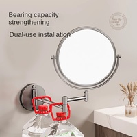 Miroir de maquillage mural rétractable gris pistolet moderne miroir de beauté sans poinçonnage fonction grossissante hôtel pour salle de bain à domicile