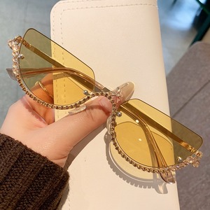 Lunettes de soleil œil de chat demi-cerclées avec monture perlée, protection UV400 pour femme, protection solaire tendance - Product Image 3