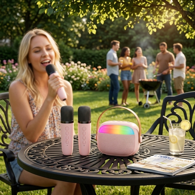 New Portable Wireless Speaker Karaoke Speaker with RGB Lights, Party Singing, Dual Microphones, Long Battery Life