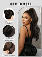 Extensions de cheveux noirs 28 pouces, perruque à clip, taille ajustable, queue de cheval bouclée, ensemble d'extensions en fibre haute température, crochets en acier